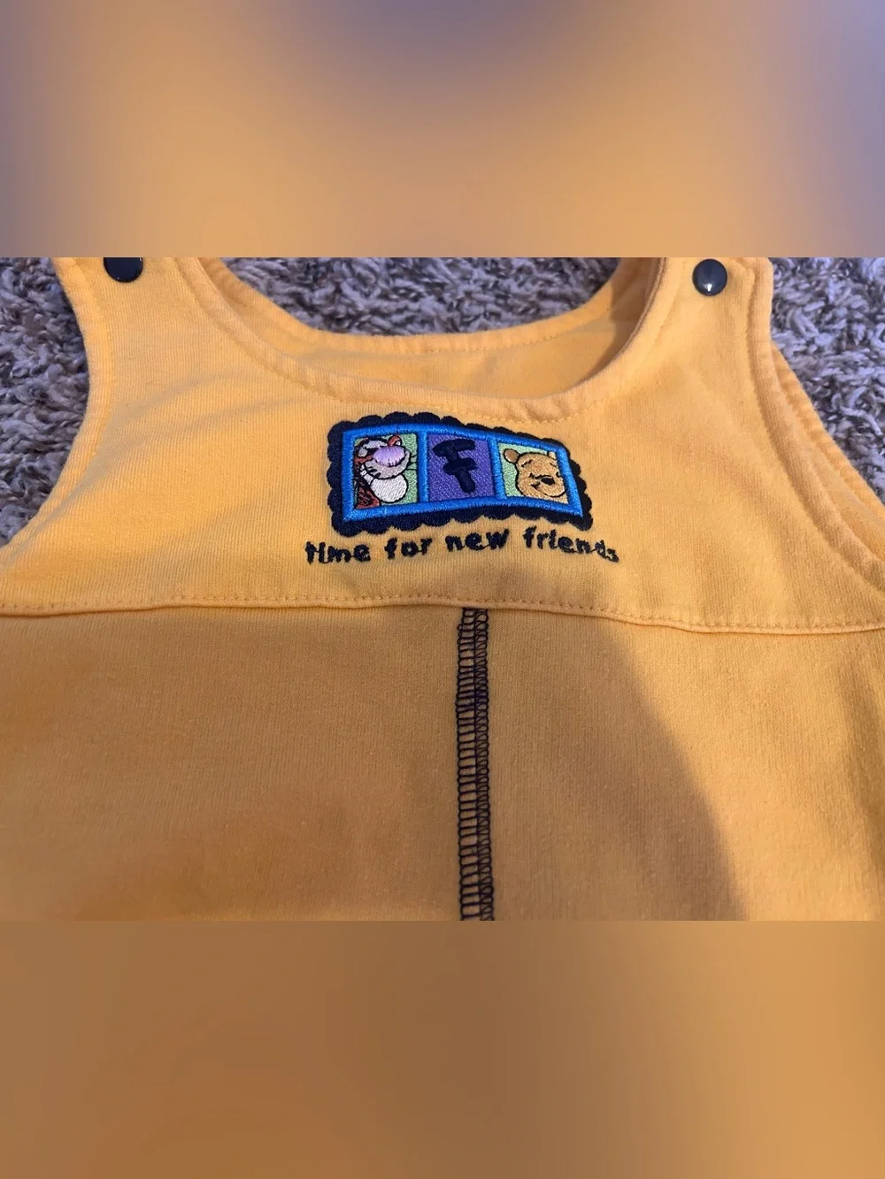 Winnie The Pooh Jumper Yellow Blue Pockets Size 4 Time For New Friends Vintage